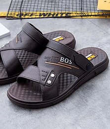 cheap -Men's Sandals Flat Sandals Leather Sandals Casual Beach Outdoor Daily Faux Leather Breathable Loafer Black Brown Summer