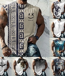 cheap -Halloween Smile Face Mens Graphic Vest Men'S Top Sleeveless Shirt For Tribal Crew Neck Clothing Apparel 3D Print Daily Sports Fashion Designer Muscle Greek Key Casual White Cotton