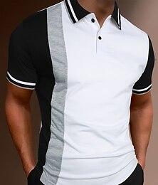 رخيصةأون -رجالي زر يصل العاب الكرة والصولجان قميص بولو فضفاض الرياضة Lapel كم قصير موضة أساسي ألوان متناوبة أزرار الصيف عادي أسود أبيض أحمر بني زر يصل العاب الكرة والصولجان