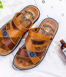 cheap -Men's Sandals Outdoor Slippers Walking Vintage Casual Outdoor Beach Faux Leather Breathable Comfortable Slip Resistant Buckle Black Brown Summer Spring