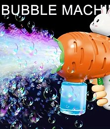 abordables -lapin carotte machine à bulles électrique automatique fusée à savon lapin pistolet à bulles enfants portable fête en plein air jouet lumière led ventilateur jouets enfants cadeaux pour garçons et