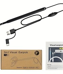 billige -tre-i-ett øreskje-endoskop med justerbart led-lys og 78,74 tommers kabel, praktisk rensesett for øreplukking, støtte type-c, android