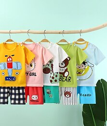 baratos -2 Peças Infantil Para Meninos T-shirt & Shorts Equipamento Animal Desenho Animado Manga Curta Crewneck Algodão Definir Casual Moda Diário Verão Primavera 3-7 anos