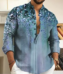 Χαμηλού Κόστους -ανδρικό πουκάμισο με floral γραφικά στάμπες γιακά μπλε μωβ καφέ πράσινο γκρι υπαίθριο δρόμο με μακρυμάνικο στάμπα ενδύματα μόδας streetwear σχεδιαστής casual