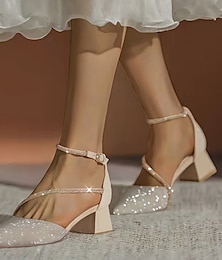 billiga -kvinnors bröllopsskor pumps elegant mode dagligen sandaler bröllopsfest brudtärna skor enfärgad strass bling block chunky häl spetsiga tå skor vår sommar alla hjärtans presenter
