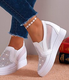 cheap -Women's Sneakers Slip-Ons Wedge Heels Height Increasing Shoes Platform Sneakers Daily Solid Color Galaxy Glow in the Dark Rhinestone Wedge Heel Hidden Heel Round Toe Fashion Sporty Casual Walking Mesh