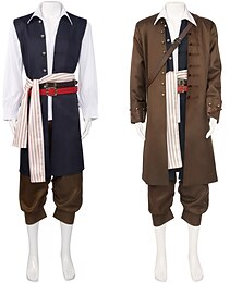 voordelige -Pirates of the Caribbean piraten van de Caraïben Cosplay kostuum Outfits Kostuum Voor heren Film cosplay Cosplay Cosplay Kostuum Bruin Maskerade Jas Ves Blouse