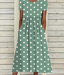 Χαμηλού Κόστους -Γυναικεία Καλοκαιρινό φόρεμα Φόρεμα πουά Φόρεμα εκτύπωσης Φλοράλ Πουά Τσέπη Στάμπα Στρογγυλή Ψηλή Λαιμόκοψη Μίντι φόρεμα Καθημερινά Ημερομηνία Κοντομάνικο Καλοκαίρι Άνοιξη