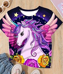 cheap -Girls' 3D Graphic Cartoon Unicorn T shirt Tee Short Sleeve 3D Print Summer Spring Active Fashion Cute Polyester Kids 3-12 Years Outdoor Casual Daily Regular Fit