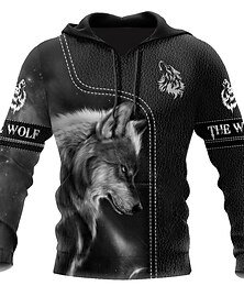 abordables -Homme Animal Loup Impressions Graphiques Sweat à capuche Sweats à capuche Sweatshirt Streetwear Designer manche longue À capuche Quotidien Sports Noir Imprimé Printemps & Automne Designer