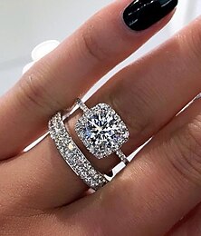 abordables -Bague / Anneaux Mariage Classique F1209 Platine Or Cuivre Précieux Mode simple 2 pièces Zircon