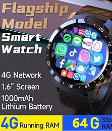 economico -2023 versione globale 4g net smartwatch android os 1000mah batteria 1.6 schermo pressione sanguigna gps posizione uomini smart watch