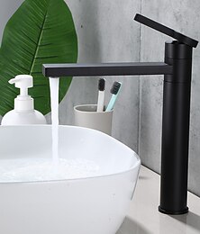 abordables -robinet de vasque de salle de bain haut 11 pouces, robinets de lavabo mitigeur d'évier montés sur le pont, robinets en laiton monobloc à poignée unique en céramique chrome noir or