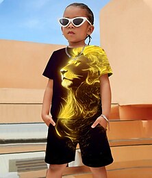 billiga -Pojkar 3D-grafik djurlejon t-shirt och shorts t-shirt set klädset kortärmat 3D-tryck sommar vår aktiv sport mode polyester barn 4-12 år utomhus gata semester normal passform