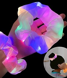 cheap -LED Luminous Scrunchies Ponytail Headwear Elastic Hair Tie Solid Color Party Hair Accessories