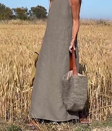 Χαμηλού Κόστους -Γυναικεία Καθημερινό φόρεμα Φόρεμα από βαμβακερό λινό Φόρεμα ριχτό Μακρύ φόρεμα Σκίσιμο Καθημερινά Διακοπές Λεπτές Τιράντες Αμάνικο Καλοκαίρι Άνοιξη Πορτοκαλί Γκρίζο Σκέτο