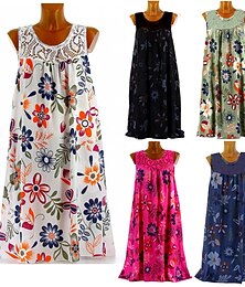 abordables -robe droite femme robe longueur genou blanc noir vert armée fuchsia bleu marine sans manches imprimé fleuri printemps été col rond chaud décontracté bohème lâche 2023 m l xl xxl 3xl 4xl 5xl