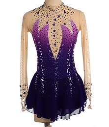 abordables -Robe de Patinage Artistique Femme Fille Patinage Robes Rouge Bordeaux Bleu Roi Violet Claire Trou de pouce Dos ouvert Spandex Haute élasticité Entraînement Compétition Tenue de Patinage Cristal