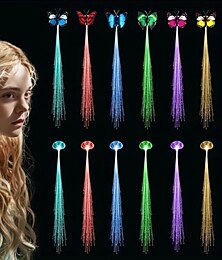 olcso -Led Light Up Fairy Hair Accessories Braid Extension Clips For Women Girls Glow In The Dark Party Favors Supplies Neon Rave Accessories Wig For Festival Halloween Christmas Birthday