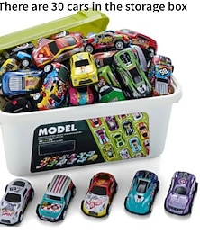 abordables -cubeta de almacenamiento edición de colección 30 coches de carreras de aleación coches de hoja de hierro coches de rebote coches de aleación múltiple coches clásicos de carcasa de hierro