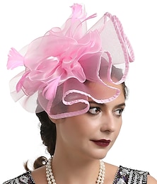 abordables -tocados sombrero kentucky derby sombreros sombrero fedora de organza sombrero de velo cóctel de vacaciones retro elegante con plumas tocado de color puro tocados