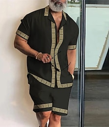 economico -Per uomo Camicia Completo di camicia Camicia hawaiana Stampe astratte Geometria Collare cubano Nero Giallo Blu Oro Esterno Strada Maniche corte Stampa Abbigliamento Di tendenza Streetwear Originale