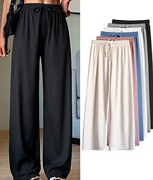 cheap -Women's Wide Leg Polyester Plain Black Beige Streetwear Mid Waist Full Length Outdoor Causal Summer Spring