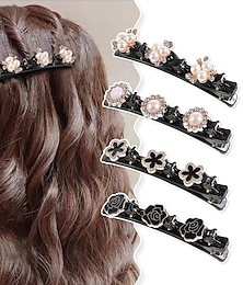 cheap -4pcs Women's Girls' Hair Clip For Party Evening Daily Birthday Festival Imitation Pearl Resin Black