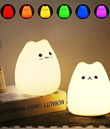 お買い得  -愛らしい猫 LED 色が変わるナイトライト シリコーンナイトライト子供の寝室のパットパット色が変わるかわいいベッドサイドの雰囲気ライト