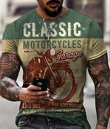 cheap -Graphic Motorcycle Vintage Fashion Designer Men's 3D Print T shirt Tee Motorcycle T Shirt Outdoor Daily Sports T shirt Light Yellow Light Brown Lace Dark Brown Short Sleeve Crew Neck Shirt Spring