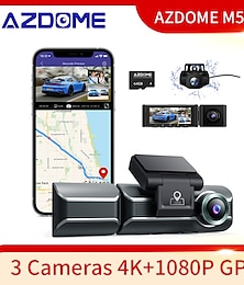 billige -azdome m550 3-kanals dash cam, front innvendig bak treveis bil dash kamera, 4k+1080p dobbel kanal med gps wifi ir nattsyn