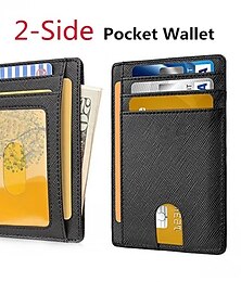 Недорогие -Двусторонний кожаный держатель карт с блокировкой RFID бизнес-кошелек для мужчин модный тонкий бумажник для карт