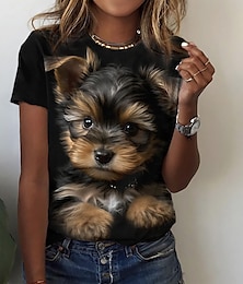 voordelige -Dames T-shirt Hond 3D Dagelijks Weekend Zwart Afdrukken Korte mouw Basic Ronde hals Normale pasvorm