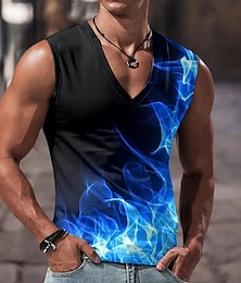 ieftine -Grafic Bloc Culoare Flacără Designer Casual Muşchi Bărbați Tipărire 3D Bluză Tricou fără mâneci pentru bărbați Cămașă Flame Sport Alergat Sală de Fitness Tricou Roșu-aprins Albastru Mov Fără manșon