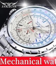 abordables -jaragar reloj mecánico para hombres aviador serie militar verdadero hombres deporte automático reloj de lujo de acero inoxidable mecánico masculino reloj hora luminoso reloj de pulsera azul de cristal