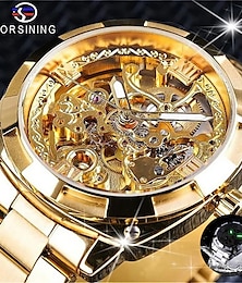 abordables -Forsining hombres reloj mecánico de lujo esfera grande negocio de la moda esqueleto hueco automático automático luminoso impermeable reloj de acero inoxidable