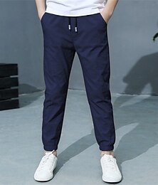 Χαμηλού Κόστους -παντελόνι αγόρι λινό παντελόνι τσέπη μονόχρωμο αναπνεύσιμο παντελόνι άνεσης εξωτερικού χώρου δροσερό καθημερινό βασικό στρατό πράσινο μπλε ναυτικό χακί στη μέση