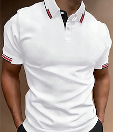 billiga -Herr POLO Shirt Golftröja Ledigt Sport Kavajslag Klassisk Kortärmad Mode Grundläggande Lappverk Knapp Sommar Normal Vit Rodnande Rosa Röd Marinblå Grön POLO Shirt