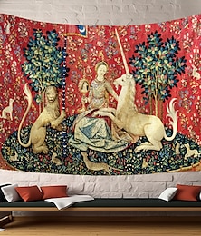 billige -Dame og Einhorn middelaldersk tapet Middelalder tapet vintage veggkunst stort tapet veggmaleri dekor fotograf bakgrunnsdeksel teppe gardin hjem soverom stue dekorasjon