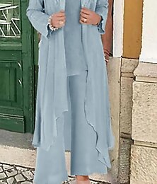 cheap -Jumpsuit / Pantsuit 3 Piece Mother of the Bride Dress Formal Wedding Guest Elegant Party V Neck Floor Length Lace Linen Cotton Blend Sleeveless Jacket Dresses with Beading Appliques 2024