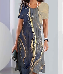 ieftine -Rochie Midi Femei Ombre Floral Imprimat Gât Rotund pentru Zi cu Zi Întâlniri Mâneci Scurte Vară Primăvară
