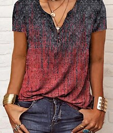 economico -Per donna Maglietta Maglia Henley Grafico Paisley Vintage Essenziale Manica Corta Scollo a V Top Regolari Quotidiano Weekend Stampato Nero Rosso Blu