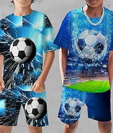 ieftine -Băieți 3D Grafic Fotbal Tricou și Pantaloni scurți Set tricouri Set de îmbrăcăminte Manșon scurt Imprimeuri 3D Vară Primăvară Activ Sport Modă Poliester Copii 3-13 ani În aer liber Stradă Vacanță Fit