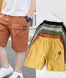 cheap -Kids Boys Shorts Pocket Solid Color Breathable Comfort Shorts Outdoor Cool Daily turmeric Black Sky Blue Mid Waist