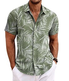economico -Per uomo Camicia camicia di lino Camicia da spiaggia Camicia hawaiana Foglie Esterno Strada Blu Reale Blu Viola Verde Maniche corte Collo ripiegabile Estate Primavera Abbigliamento Stampa