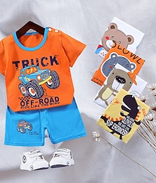 cheap -2 Pieces Toddler Boys T-shirt & Shorts Outfit Animal Cartoon Bear Short Sleeve Cotton Set Outdoor Neutral Daily Basic Summer Spring 3-7 Years Short set 30-RABBIT rabbit. Short set 35-Happy Niu Niu