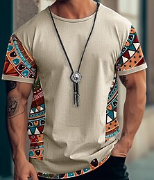 cheap -Men's T shirt Tee Waffle Knit Tee Tee Top Tribal Crew Neck Street Vacation Short Sleeves Clothing Apparel Designer Ethnic Style Basic