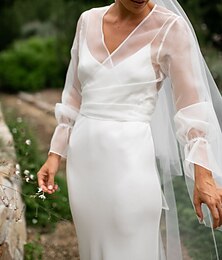 voordelige -Omslagdoeken Damesomslag Voiles & Sheers Elegant Lange mouw Tule Bruiloftsomslagen Met Pure Kleur Voor Feest Lente zomer