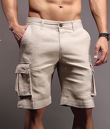 cheap -Men's Cargo Shorts Linen Shorts Summer Shorts Pocket Plain Comfort Breathable Outdoor Daily Going out Linen / Cotton Blend Fashion Casual Khaki