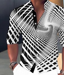 billiga -Herr 3D Print Geometriska mönster Skjorta Knapp upp skjorta Långärmad Mode Streetwear Designer Utomhus Ledigt Dagligen Sommar Vår Höst Hög krage Mönster Vit Gul Rodnande Rosa Blå Grön